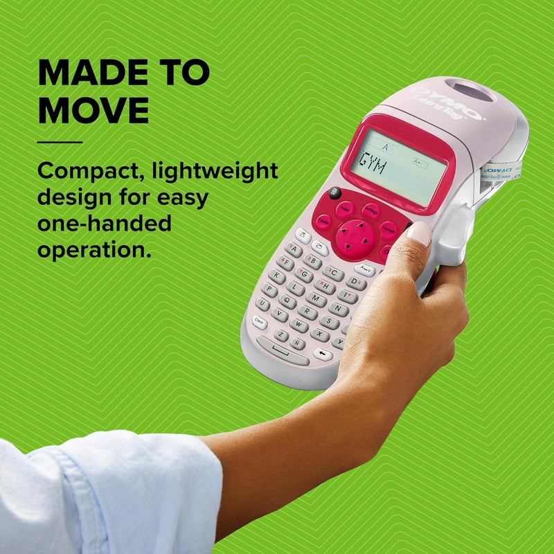 Dymo صانع الملصقات اليدوي LetraTag LT-100H بتصميم جمالي، طابعة ملصقات بلوحة مفاتيح ABC مع شاشة LCD سهلة الاستخدام، 13 حرف، رائعة لتنظيم المنزل والمكتب، وردي - Image 3